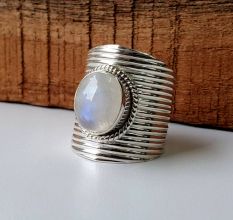 Big Moonstone 925 Sterling Silver Ring Handmade Boho Jewelry