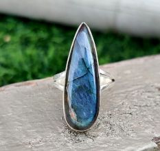 Big Labradorite 925 Sterling Silver Ring Handmade Boho Jewelry