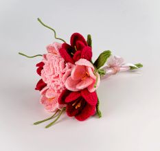 Pink and Burgundy Crochet Flower Cluster Tulle