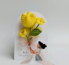 Sunny Yellow Crochet Tulip With Ivory Accent