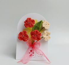 Coral and Cream Crochet Flower Blossoms Arrangement