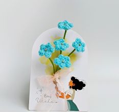 Vivid Turquoise Crochet Flower Spray With Gold Beads