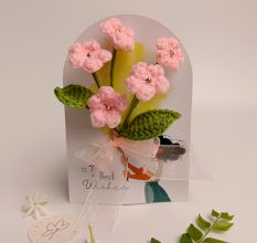 Pastel Pink Crochet Flowers With Delicate Leaves