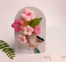 Spring Pink Crochet Blossom Posy Tulle With Ivory Accent