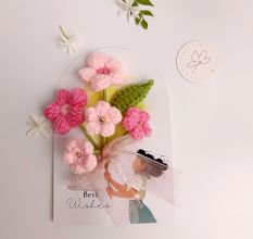 Spring Pink Crochet Blossom Posy Tulle With Ivory Accent