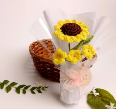 Sunny Crochet Sunflower Posy Whimsical Yellow Tulle