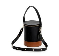 Elegant Black Studded Cylinder Bucket Bag