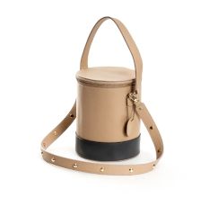 Chic Beige Bual Shade Cylinder Bucket Bag Artisanal Allure