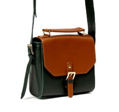 Classic Vegan Leather Sling Bagwith Warm Tan Accent Flap