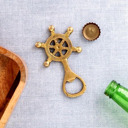 Brass Ship Wheel Bottle Opener