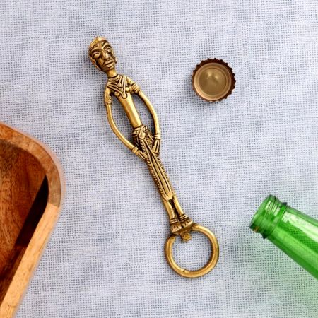 Brass Bottle Opener Standing Tribal Man Round Opener