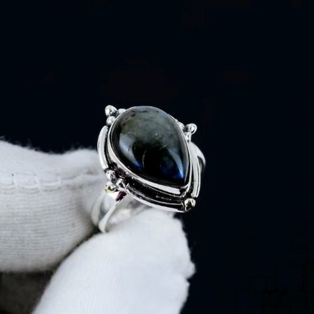 Labradorite 925 Sterling Silver Ring Handmade Crescent Moon for Women