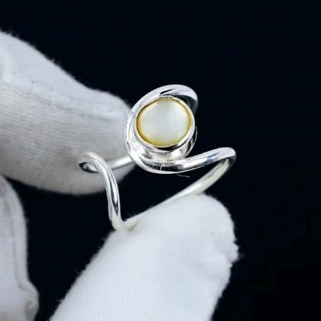Elegant Pearl 925 Sterling Silver Ring Handmade Dainty for Women