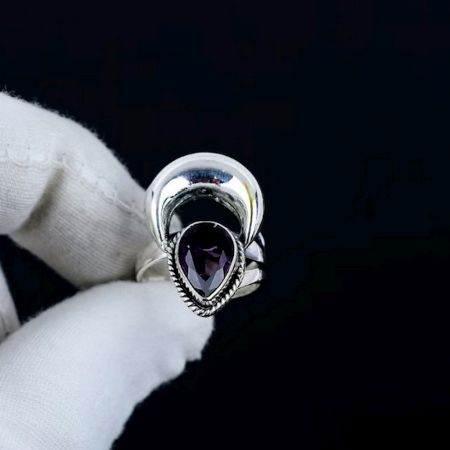 Crescent Moon Amethyst 925 Sterling Silver Ring Handmade Boho Jewelry