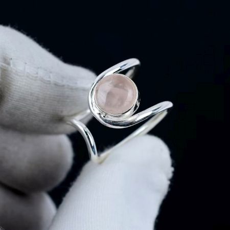 Rose Quartz 925 Sterling Silver Ring Handmade Healing Gemstone