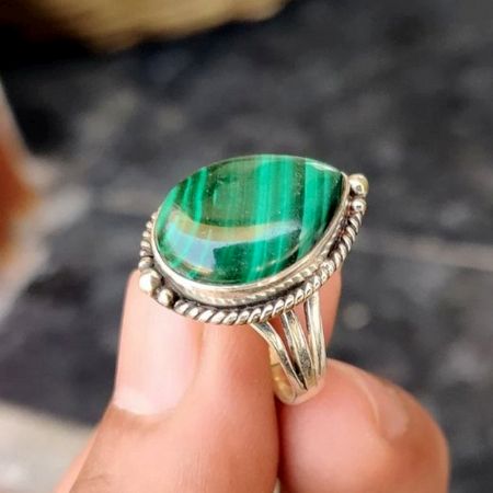 Boho Malachite Ring 925 Sterling Silver Handmade Gemstone Jewelry