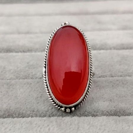 Carnelian Cabochon 925 Sterling Silver Ring Handmade Boho Jewelry