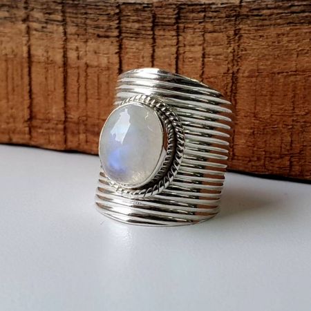 Big Moonstone 925 Sterling Silver Ring Handmade Boho Jewelry