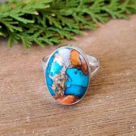 Handmade Oyster Copper Turquoise Ring 925 Sterling Silver Boho Jewelry