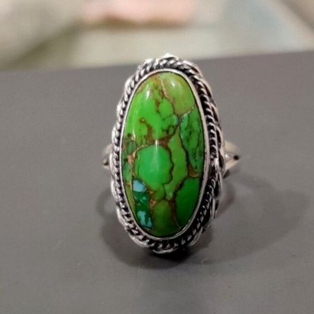 Green Turquoise 925 Sterling Silver Ring Handmade Boho Jewelry