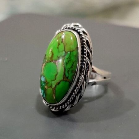 Green Turquoise 925 Sterling Silver Ring Handmade Boho Jewelry