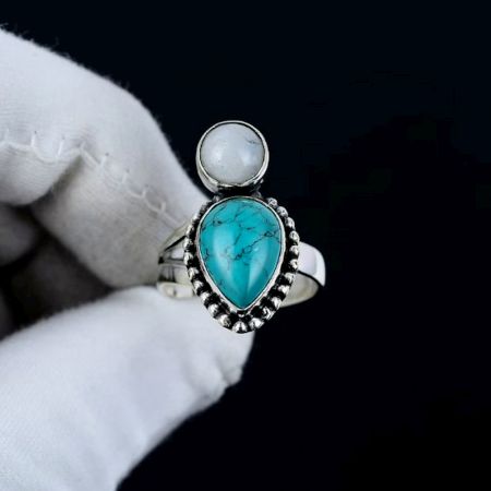 Two Stone 925 Sterling Silver Ring Handmade Boho Jewelry