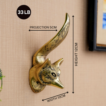 Handmade Antique Golden Fox Design Aluminium Wall Hook
