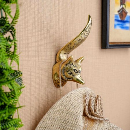 Handmade Antique Golden Fox Design Aluminium Wall Hook