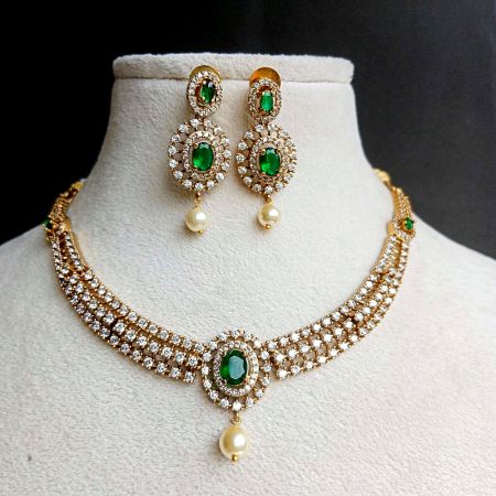 Premium Bridal Stone Necklace Set With Pearls