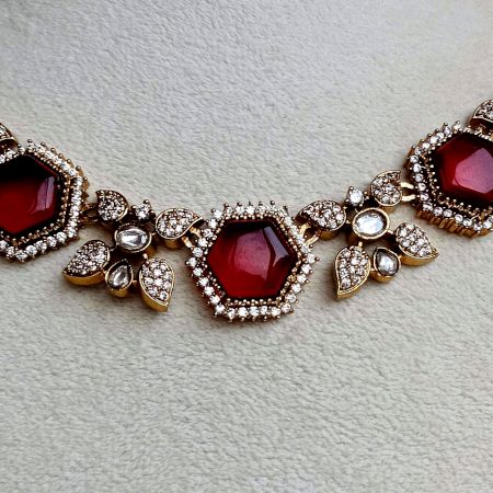 Red Stone Bridal Necklace Set with Earrings