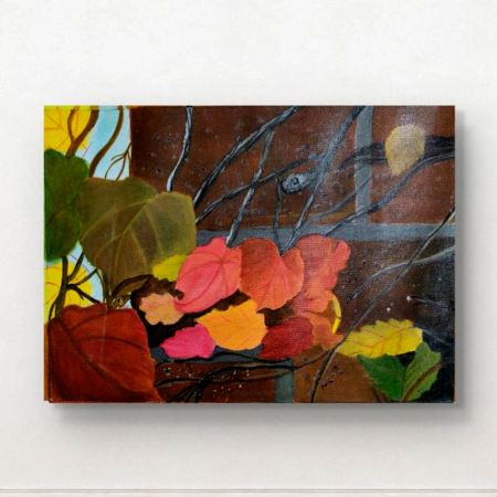 Handpainted Autumn Foliage Burst with Warm Hues