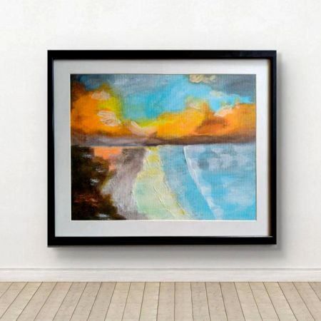 Handpainted Radiant Sunset Beach with Gentle Waves