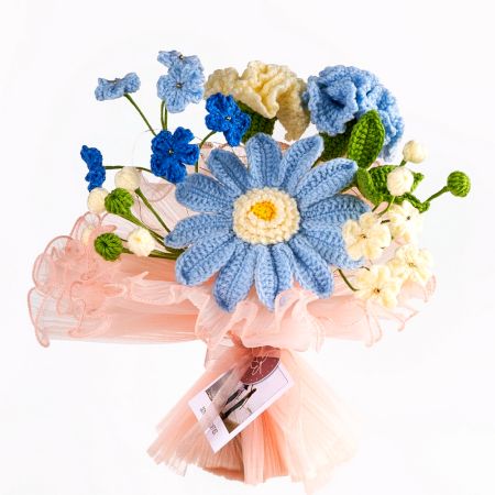 Sky Blue Crochet Bouquet With Pastel Blooms