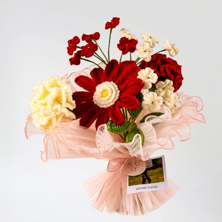 Scarlet Crochet Bouquet With Cream Floral Accents