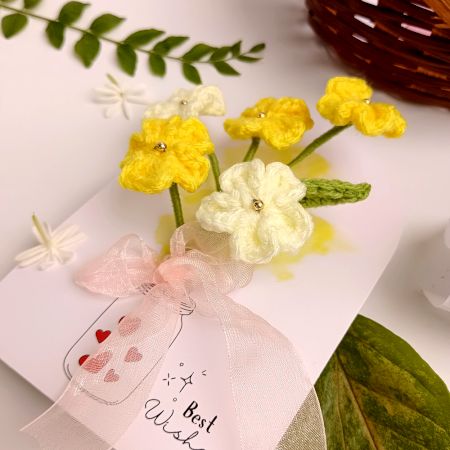 Cheery Yellow Crochet Floral Spray With Pearls