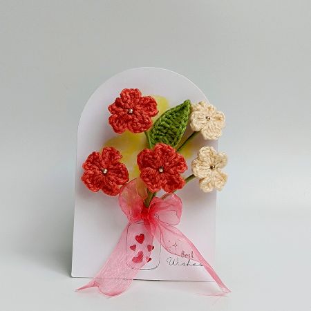 Coral and Cream Crochet Flower Blossoms Arrangement