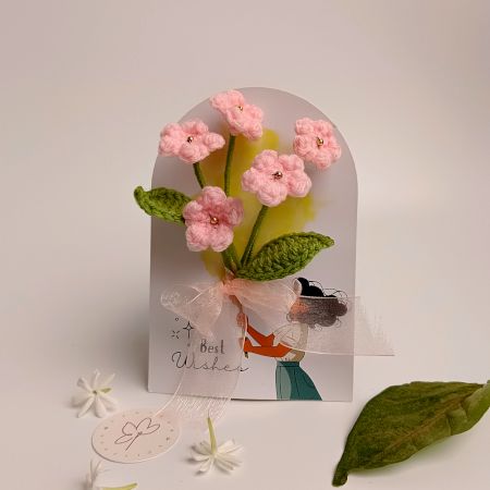 Pastel Pink Crochet Flowers With Delicate Leaves