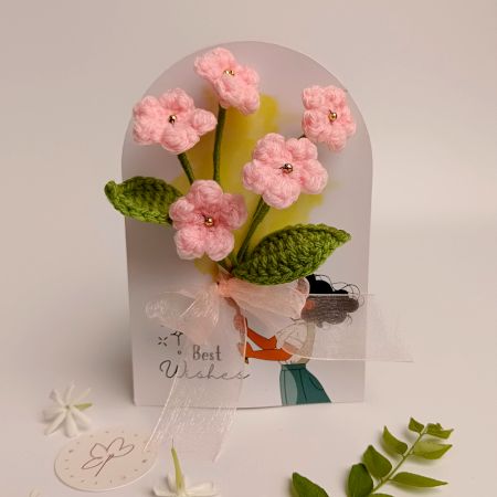 Pastel Pink Crochet Flowers With Delicate Leaves