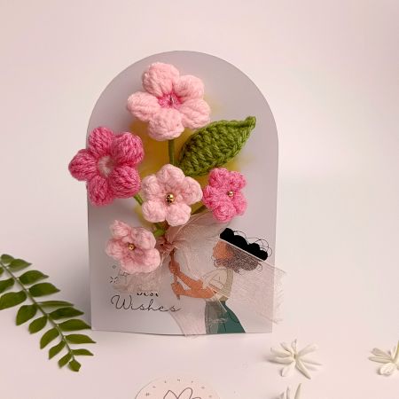 Spring Pink Crochet Blossom Posy Tulle With Ivory Accent