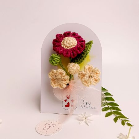 Fuchsia Crochet Daisy and Cream Blossoms Tulle