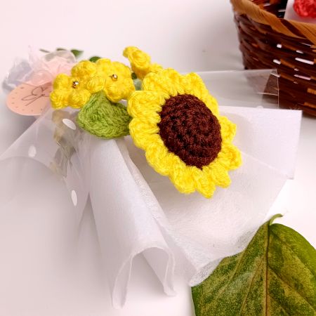 Sunny Crochet Sunflower Posy Whimsical Yellow Tulle