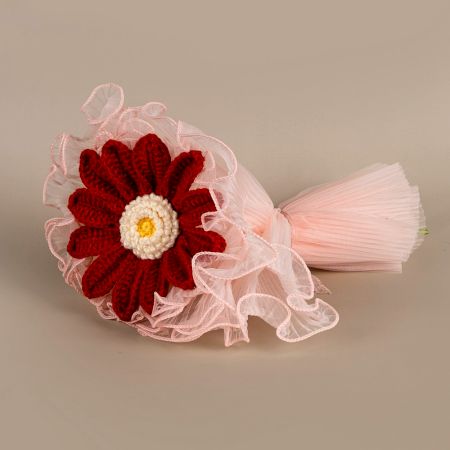 Classic Red Crochet Daisy With Ruffled Tulle Base