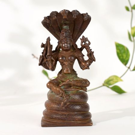 Antique Copper Goddess Mariamman Figurine for Sacred Spaces