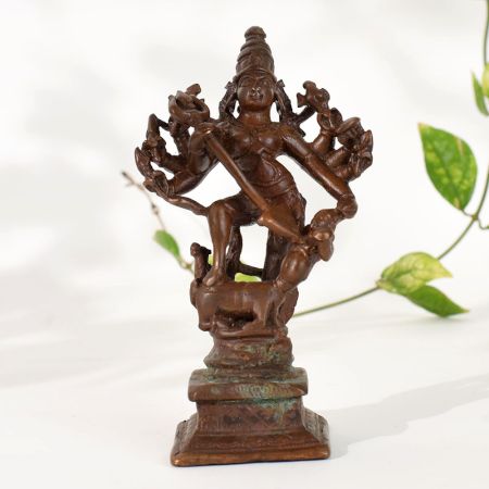 Vintage Copper Goddess Durga Slaying Demon Figurine
