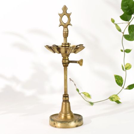 Vintage Brass South Indian Ritual Lamp Stand for Decor