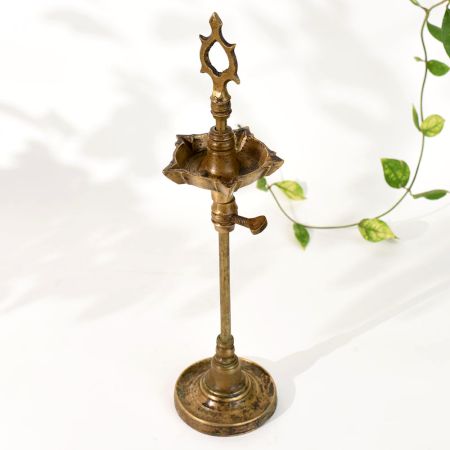 Traditional Brass Oil Lamp with Adjustable Height for Rituals