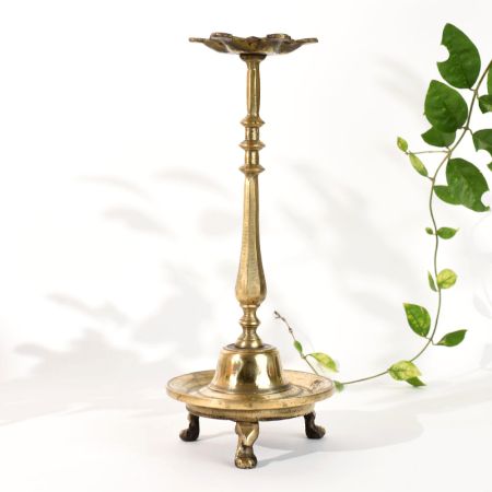 Vintage Brass South Indian Oil Lamp Stand for Decoration