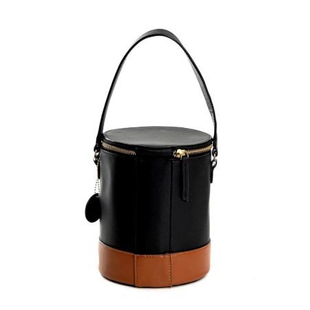 Elegant Black Studded Cylinder Bucket Bag