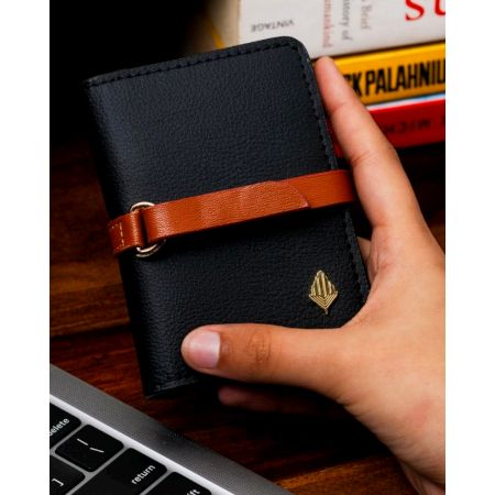 Handcrafted Blue Vegan Leather Cardholder With Tan Strap