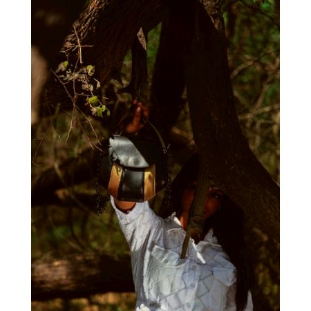 Dual Tone Black Tan Vegan Leather Sling